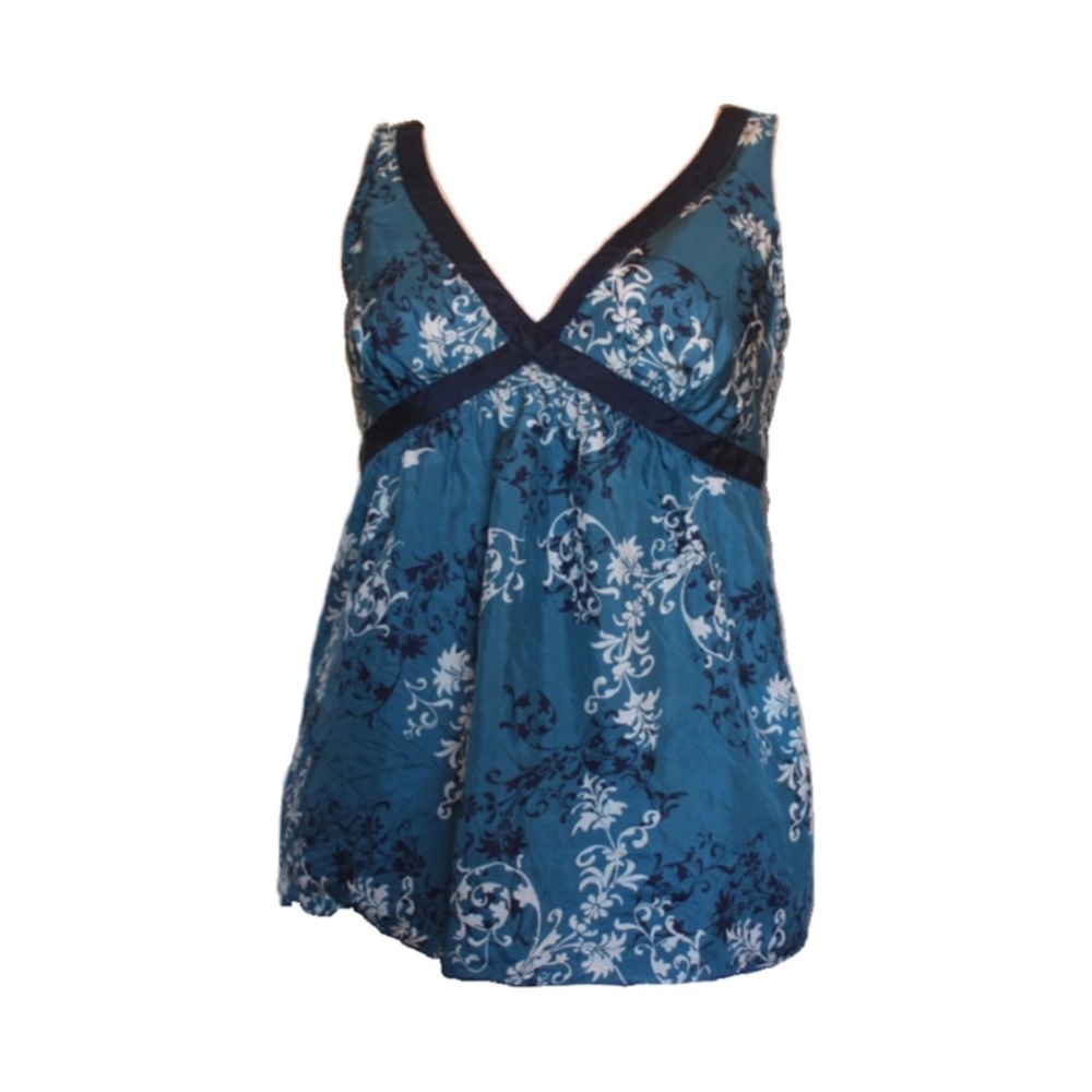 Y2K blue paisley v-neck babydoll silk tank